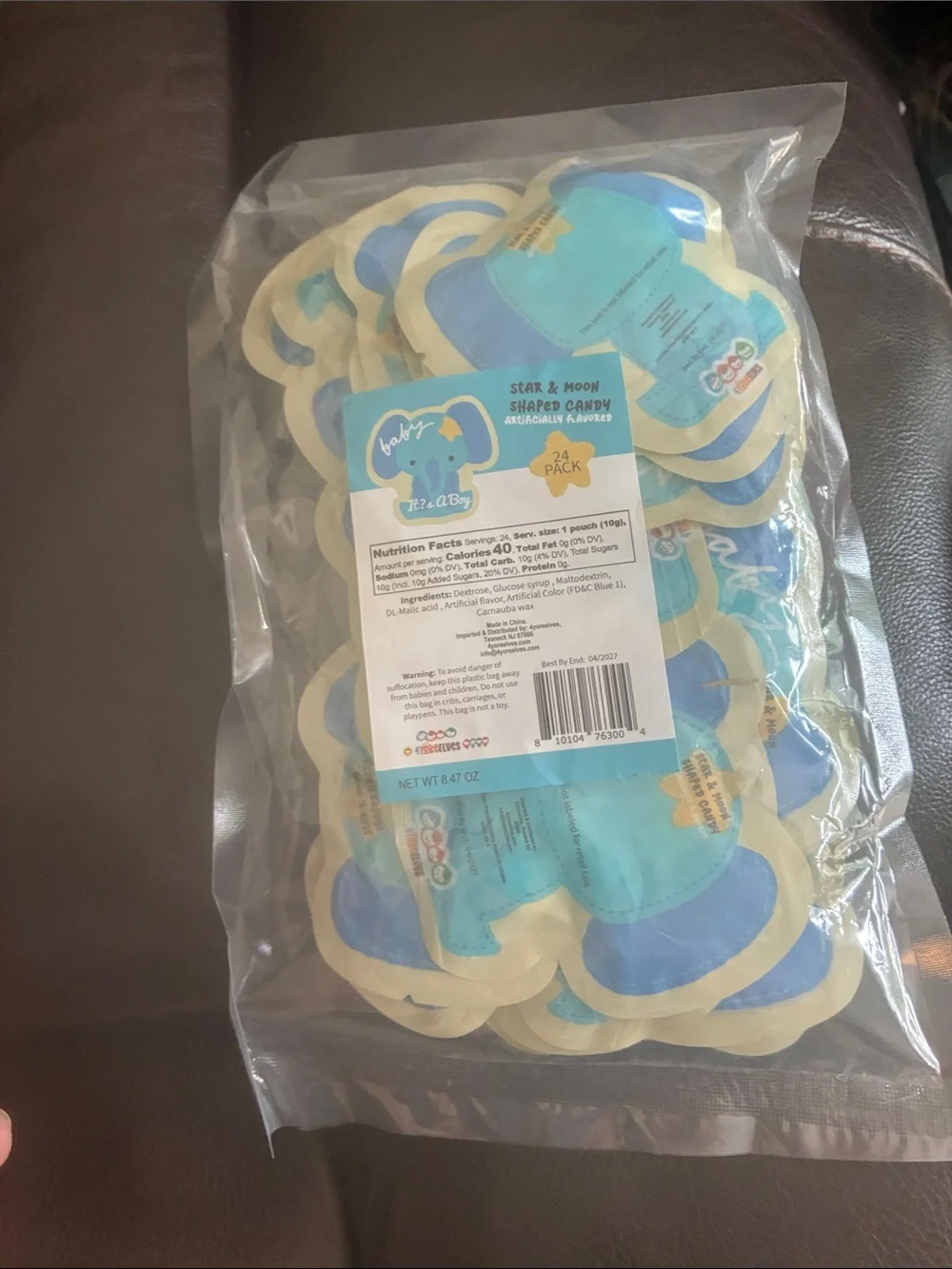 Blue Elephant Shaped Party Candy it’s a boy baby shower- 24 Pack new sealed bag